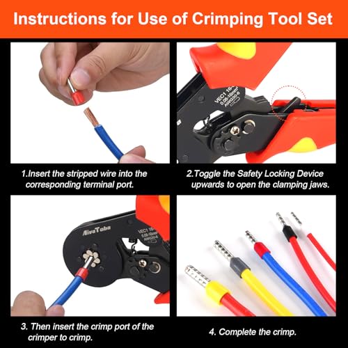 Crimping Pliers Wire End Ferrules Set for 0.08-16 mm², AivaToba Wire End Ferrules Pliers with 1200 Pieces, Crimping Pliers & Wire End Ferrules Set for DIY and Industrial Needs Crimping Pliers 16 mm2