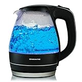 Ovente 1.5L BPA-Free Glass Electric Kettle, Fast Heating with Auto Shut-Off and Boil-Dry Protection, Black (KG83B)
