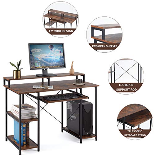 YOLENY 47inch Computer Desk,Modern Home Office Desks with Open Storage