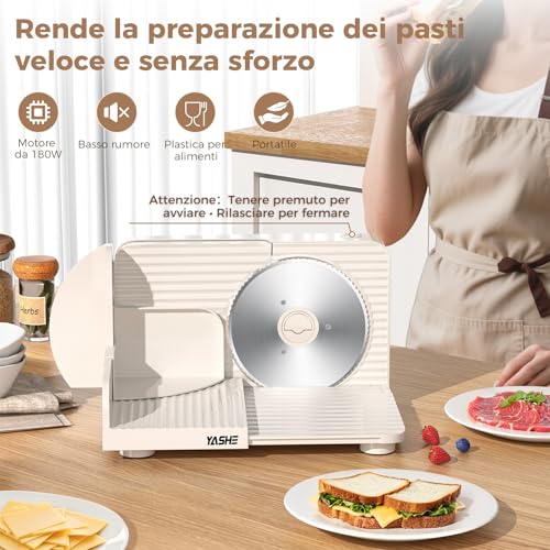 YASHE 180W Electric Folding Home Slicer with 17cm Serrated Blade, Adjustable Thickness 0-15mm, Easy to Clean and Safe Design for Meat, Cheese, Bread, Vegetables