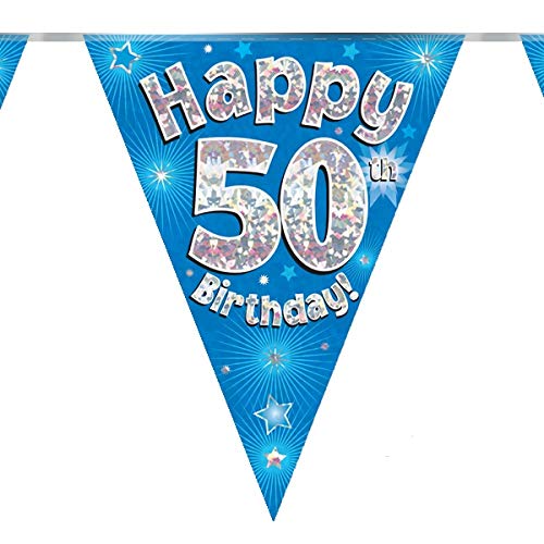 50th Birthday Blue Birthday Party Flag Banner Bunting Age 50