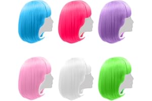 LIULIUBTY Colored Wigs 6 Pack, Short Bob Hair Wigs Neon Colorful Party Wigs for Women Girls Cosplay Costume Party Holiday Bachelorette Night Club