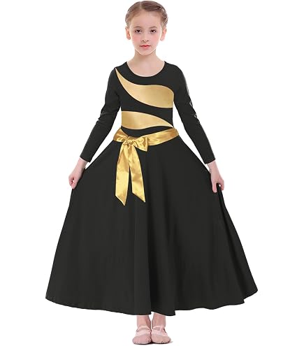 gold church dress ORIDOOR Girls Praise Dance Metallic Liturgical Worship Robe Full Length Swing Lyrical Costume,Black,Tag120,5-6Years : Clothing, Shoes & Jewelry Color:Indigo Stripe PU Paris Its breathable material allows Lace Paneled Satin Backless