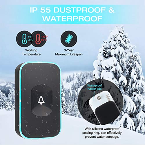 Wireless Door Bell, IP55 Waterproof Doorbell Operating at 1000 Feet
