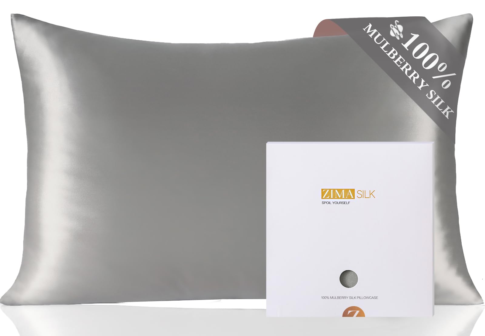 ZIMASILK 100% Mulberry Silk Pillowcase for Hair and Skin Health, Both Sides Premium Grade 6A Silk, Soft & Smooth, 600 Thread Count, with Hidden Zipper, 1pc (Standard 50x75 cm, Dark Grey)