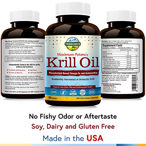 Terranics Krill Oil with Omega3s DHA & EPA, Phospholipids and Astaxanthin, 1250mg, 60 Softgels, Supports Joint, Brain and Cardiovascular Health, NON-GMO, Soy, Dairy & Gluten Free, for men and women - Thumbnail 2