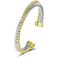 UNY JEWEL Jewelry Make a Statement with Our Two Tone Twisted Cable Wire Ball Weave Cuff Bangle Makes a Thoughtful and Stylish Gift
