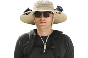 WARTLEVES Wide Brim Solar Fan Hat Outdoor Sun Hat with 2 Solar Fan Fishing Hat,Removable & USB Charging Fan,UPF 50+ Bucket Beach Hat