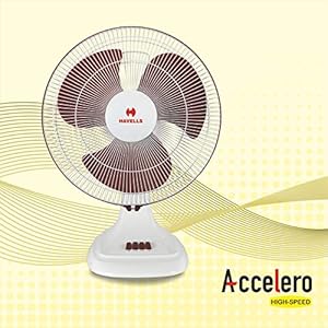 Havells Ac-ce-le-ro High Speed 400mm Table Fan (White Red)