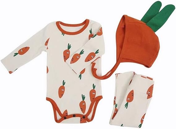 Amazon Co Jp Chubbybaby ベビー服 ロンパース 韓国 春秋 可愛い にんじん柄 フード付き 女の子 男の子 韓国 新生児服 おしゃれ 長袖 子供服 パジャマ 服 ファッション小物