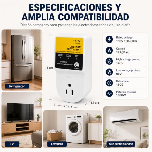 ETRTNVB 1800W Regulador de Voltaje para Refrigerador, Protector contra Sobretensiones para Lavadora,Regulador de Voltaje para Refrigerador, Supresor de Picos Enchufe AC120V para Cocina Sala (2 PCS)
