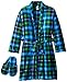 Too Cool 2 Sleep Boys' Plush Plaid Bathrobe and Slipper Gift Set, Navy, 2T