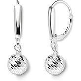 Sea of Ice Sterling Silver Ball Beads Leverback Drop Dangle Earing– Diamond-Cut 8mm Ball Beads - Elegant Sterling Silver Earrings for Women – Nickel-Free Jewelry