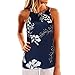 SVALIY Women High Neck Floral Sleeveless Casual Tops Tanks Camis T-shirt Blouse (X-Large, Dark Blue)