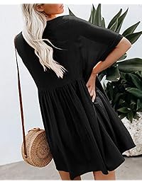 Mini vestido plisado de manga corta con cuello en V para dama