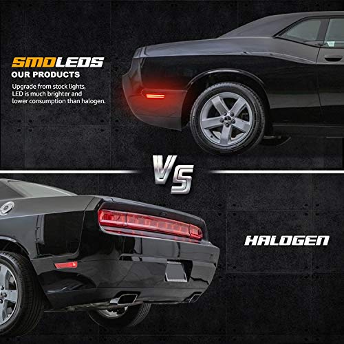 RUXIFEY Sequential LED Side Marker Lights Smoked Rear Sidemarker Compatible with Dodge Challenger 2008 to 2014 Red - Pack of 2 - Thumbnail 2