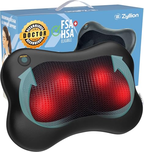Zyllion Shiatsu Back and Neck Massager with Heat - 3D Electric Kneading Deep Tissue Massage Pillow for Chair, Car, Shoulders, Leg, Foot, Black, ZMA-13