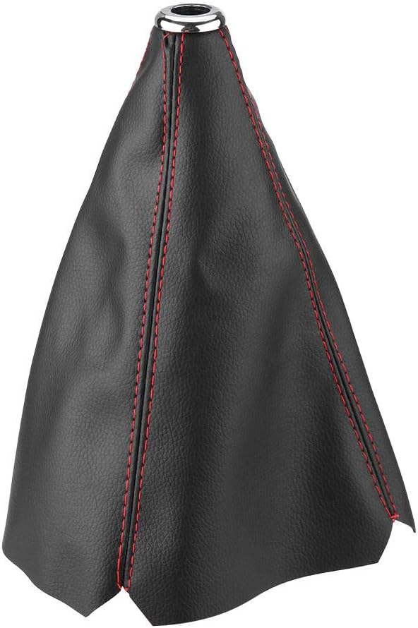 Gear Shift Knob Cover, Cuque Universal Black PU Leather Gearshift Shifter Boot with Bright Red Stitch, Auto Gear Lever Gearstick Dirtproof Protector, Durable AT/MT Stick Dustproof Gaiter Protection