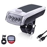 AVAWAY LED Solar Bike Headlight + Back Taillight, Solar Powered/USB Rechargeable Waterproof Bike Light Kit for Cycling Safety and Visibility (Silver)