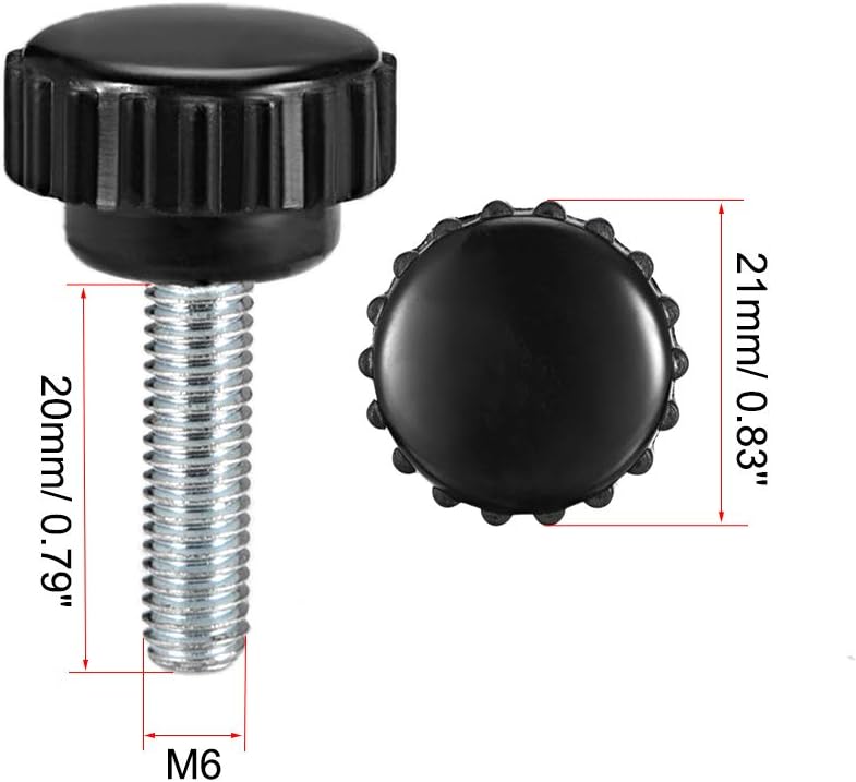 sourcing map M6 x 20mm Metric Male Thread Knurled Clamping Knobs Grip Thumb Screw on Type Hand Clamping Handle Bolt with 21mm Plastic Knobs Black 8 Pcs - Image 3
