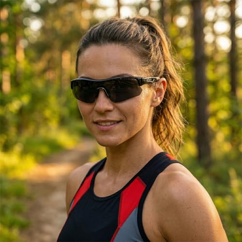 Óculos de Sol Esportivo Masculino UV400 Espelhado Para Corrida Preto ou Preto e Vermelho JustGoFit