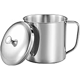 Amosfun Stainless Steel Water Cup with Lid and Handle 4.33X3.14 Inch Metal Milk Mug for Coffee Tea Home Office Travel