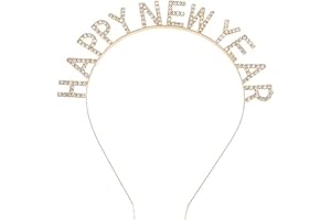 Soochat Happy New Year Headband Tiara Rhinestone Glitter New Year Hairband for New Year Eve Party Supplies (Gold)