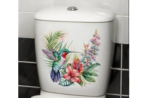PALEERY@FC Large Hummingbird Toilet Cover Sticker Decals,Bird Flower Leaf Waterproof Toilet Lid Tank Seat Decals Cistern Self-Adhesive Bathroom Wall Sticker
