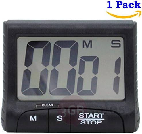 Easy to READ and USE Digital Timer: Large Display Loud, Alarm, Count Down / Up, for the Kitchen, Cooking, Classroom, Kids Time Out. Strong Magnet, Retractable Stand, Hanging Hook and Clip (1)