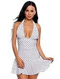 Esqlotre Women Swimdress 50s Retro One Piece Polka Dot Halter V Neck Swimsuit