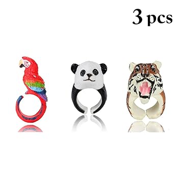 Coxeer 3PCS Little Girl Jewel Rings Cute Animal Ring Girl Pretend Play and Dress Up Rings