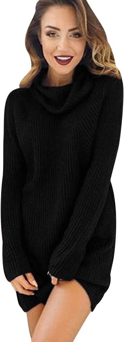 amazon ladies knitted dresses Womens Jumper Dress Roll Neck Sweater Dress Baggy 107cm(40