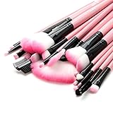 DRQ Makeup Brushes 32 Pcs Black Rod Super Professional Brush Set Kit with Black PU Leather Pouch ,32 Count for For Eye Shadow, Blush, Concealer, Etc (Pink)
