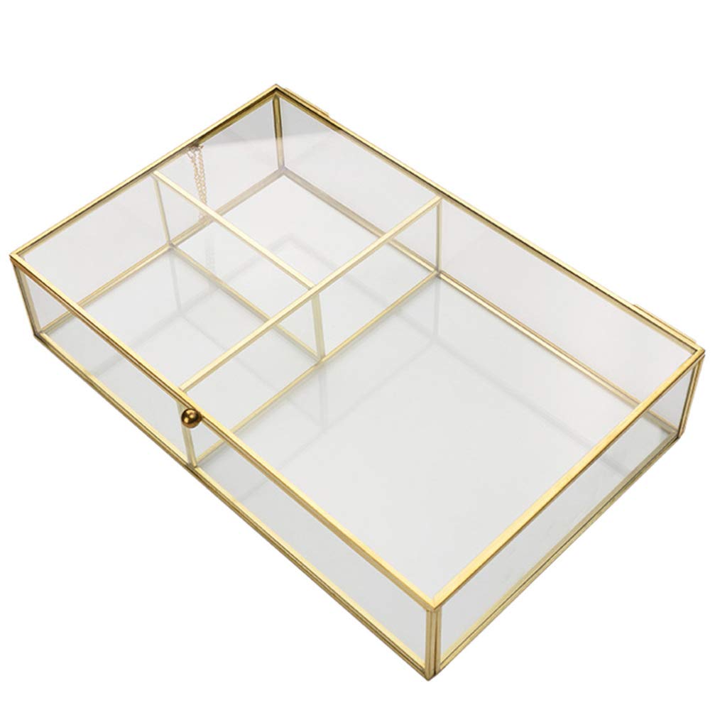 Toyvian Jewellery box transparent glass jewellery compartments box hinged lid retro jewellery necklace bracelet rings earrings storage box make-up lipstick cosmetic organiser