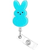 1Pc Blue Easter Badge Reel, Retractable Nursing ID Clip, Cute Rabbit Badge Holder Glitter Acrylic Badge Reel with Alligator Clip for Office Doctor Student Party Supplies Gift