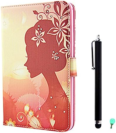 PU Leather Case for Samsung Galaxy Tab 4 8.0 SM-T330 T331 T335, Aohro Bling Glitter Beautiful Flowers Series Diamond Folio Flip Stand Cover + Stylus Pen + Dust Plug - Flower Beauty