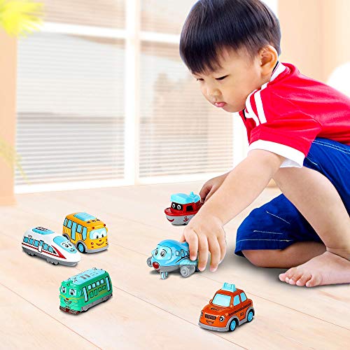 ArtCreativity Metal Cartoon Car Set Set of 6 Mini Pullback Toy Cars