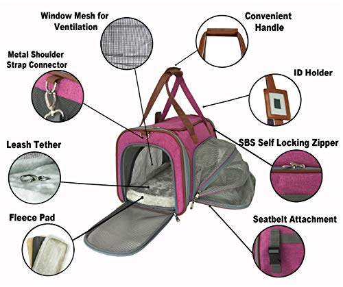 Mr. Peanut's Expandable Airline Approved Soft Sided Pet Carrier, Low Profile Gold Series Tote, Premium Brand Self Locking Zippers, Plush Faux Fleece Bedding with a Sturdy Plywood Base
