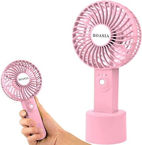 USB Handheld Fan,2200mAh Rechargeable Battery Operated, Personal Cooling Fan with Detachable Base, Mini Portable for Office Working and Outdoor Traveling, Camping, Wedding, Beach, Picnic (Pink)