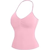 Womens Halter Tank Tops Longline Strappy Top with Built-in Bra V Neck Backless Gym Workout Camis with Adjustable Strap