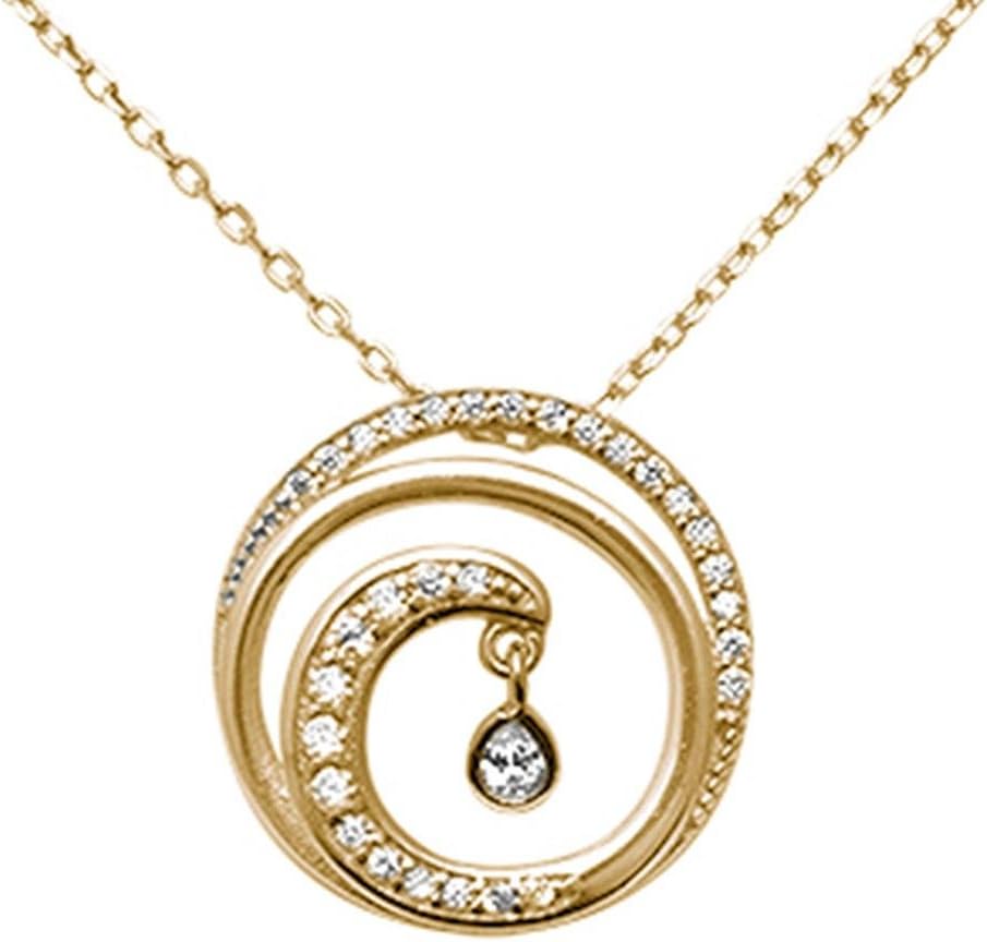 Inspired Jewelry Sterling Silver Swirl Ocean Wave Cubic Zirconia Pendant Necklace - Choice of Colors