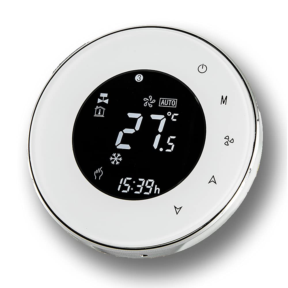 BecaSmart Series 6000 Round Thermostat Four Pipe for Air Conditioning Fan Coil with WIFI Connection (Four Pipe, White(WIFI))