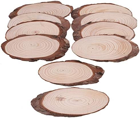 Fuhaieec Natural Oval Wood Slices 8pcs Legth 10",Width 2.4"-3.2",Thickness:0.4" Wood Tag Unfinished Oval Shaped Discs Tree Bark Wooden Circles for DIY Crafts Ornaments Projects