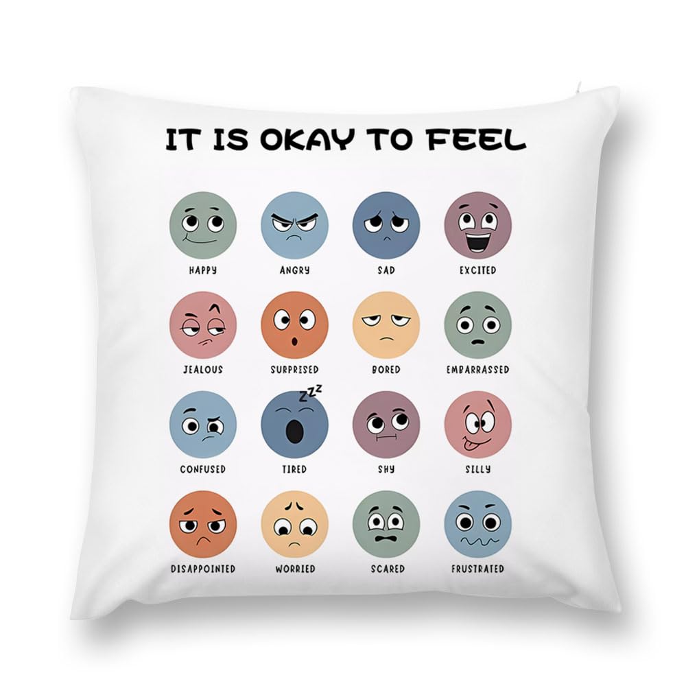KEIROUTK Mental Health Awareness Decorations for Home Kids Inspirational Quote It is Okay to Feel Emotion Feelings Cushion Cover 18x18 Inch for Mental Health Counselor Gifts, Cushion Covers 45x45 CM
