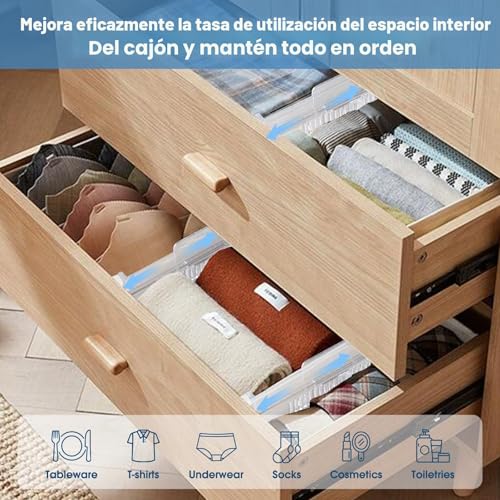 mobumeia - Adjustable Drawer Dividers, Set of 4 Transparent Drawer Organizer Dividers Plastic Extendable Drawers for Dresser Cupboard Kitchen Bedroom Size 28.7-50cm