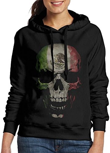 ShipElena Aztlan Mexican Flag Skull Crewneck Sweater For Women XL Black