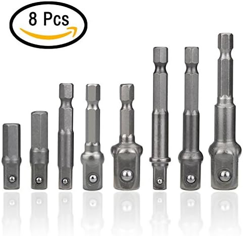 8pcs Socket Adapter/Extension Set Turns Power Drill Into High Speed Nut Driver. 1/4", 3/8", and 1/2" Bits New