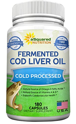 Fermented Cod Liver Oil - 180 Capsules - Fish Oil Blend Supplement Pills - Natural Source of Omega 3 Fatty Acids, Vitamin D & A - Supports Eye, Skin, Joint, Brain & Heart Health