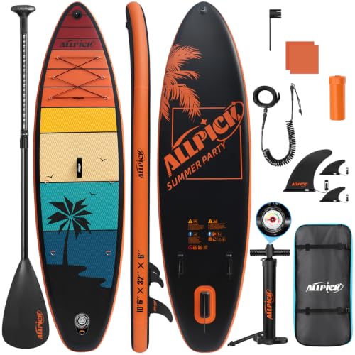 ALLPICK Premium SUP Board Set, Stand Up Paddling Board Aufblasbar, Mit Universal Kamerahalterung, Komplettes Zubehör, Verstellbares Paddel, Anfänger,