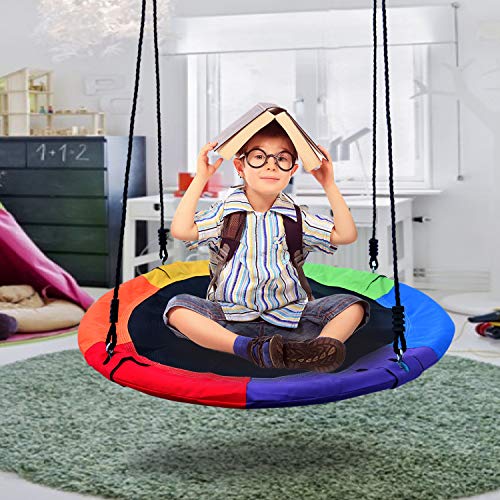 YEEGO DIRECT Giant 40" Flying Saucer Tree Swing Set 900D Oxford Waterproof Frame Bonus Adjustable Hanging Ropes Easy Install, Steel Frame, Accessories Included, 2 Years Warranty(Rainbow)